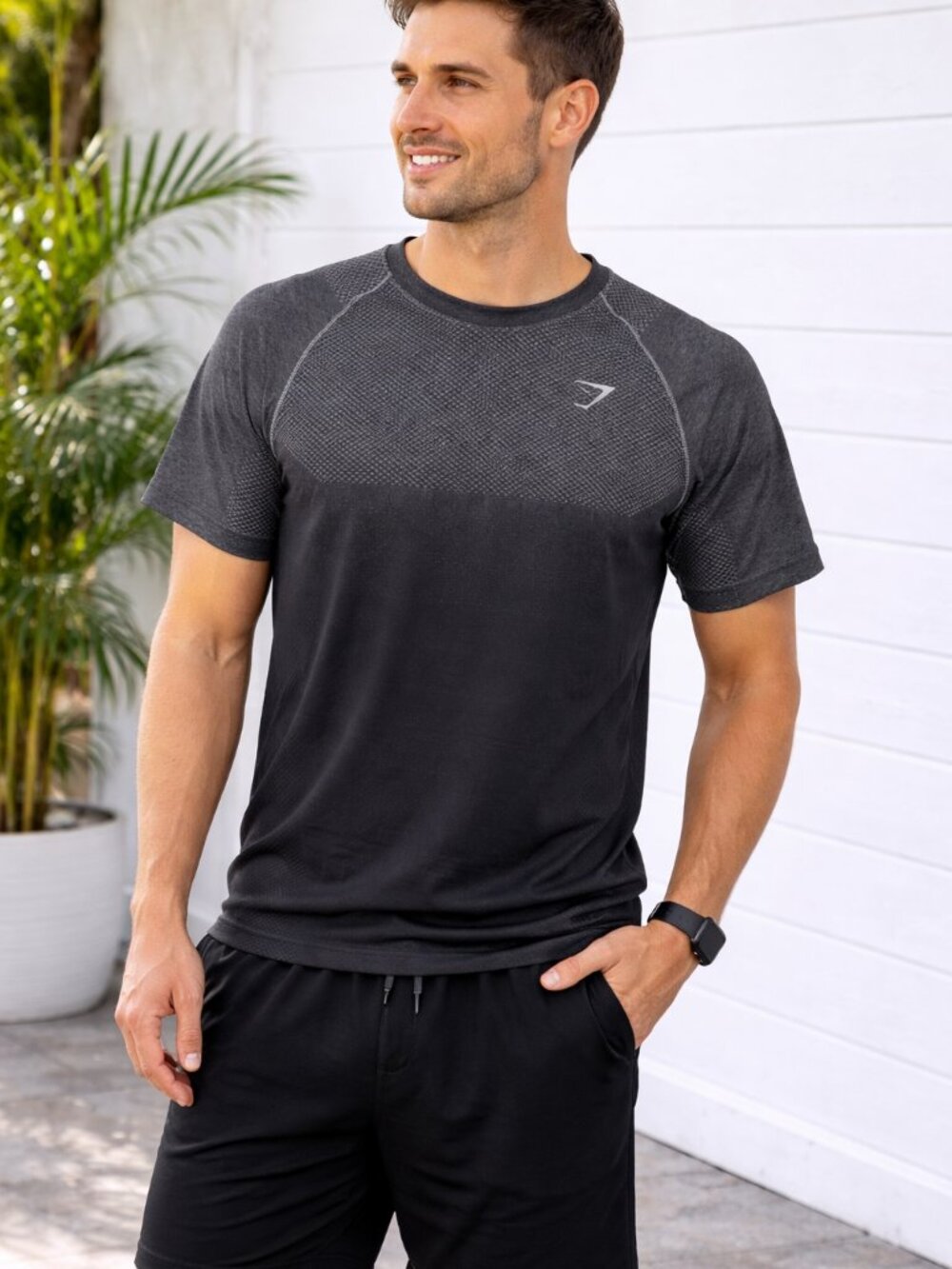 Gymshark Seamless Performance Tee Black Gray Gradient Training Shirt M